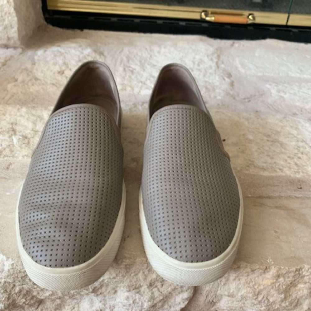 Gently Used VINCE - Blair Perforated Leather Slip-On Sneakers - Taupe 7.5 Med.